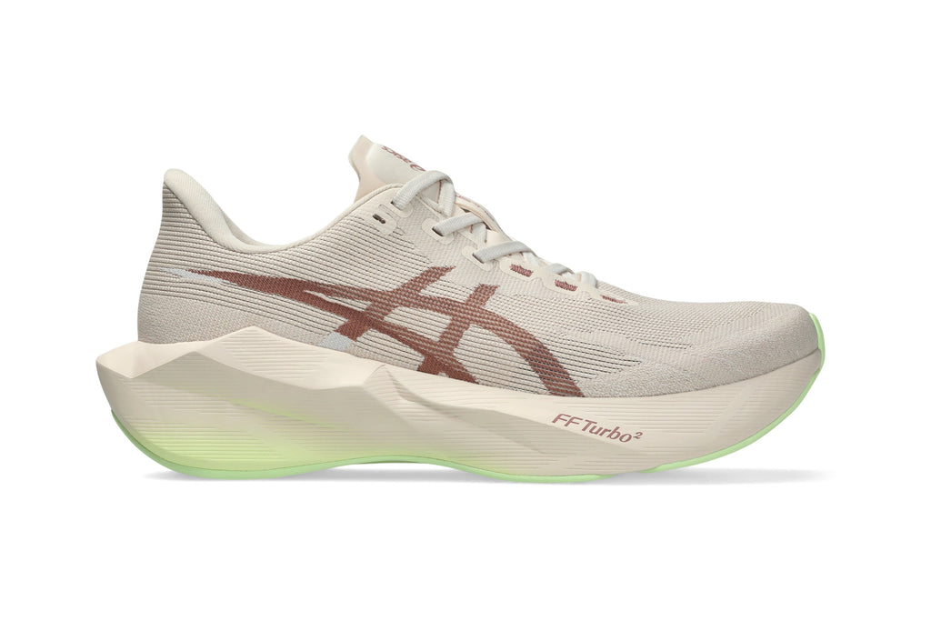 LANÇAMENTO - Tênis de Corrida Asics Novablast 6 - Bege / Marrom / Verde - Feminino