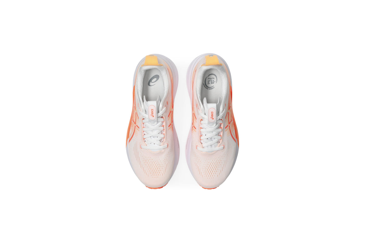 LANÇAMENTO - Tênis de Corrida Asics Gel-Kayano 33 - Bege / Laranja / Branco - Feminino