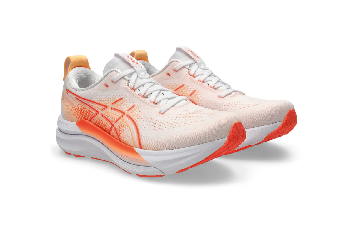 LANÇAMENTO - Tênis de Corrida Asics Gel-Kayano 33 - Bege / Laranja / Branco - Feminino