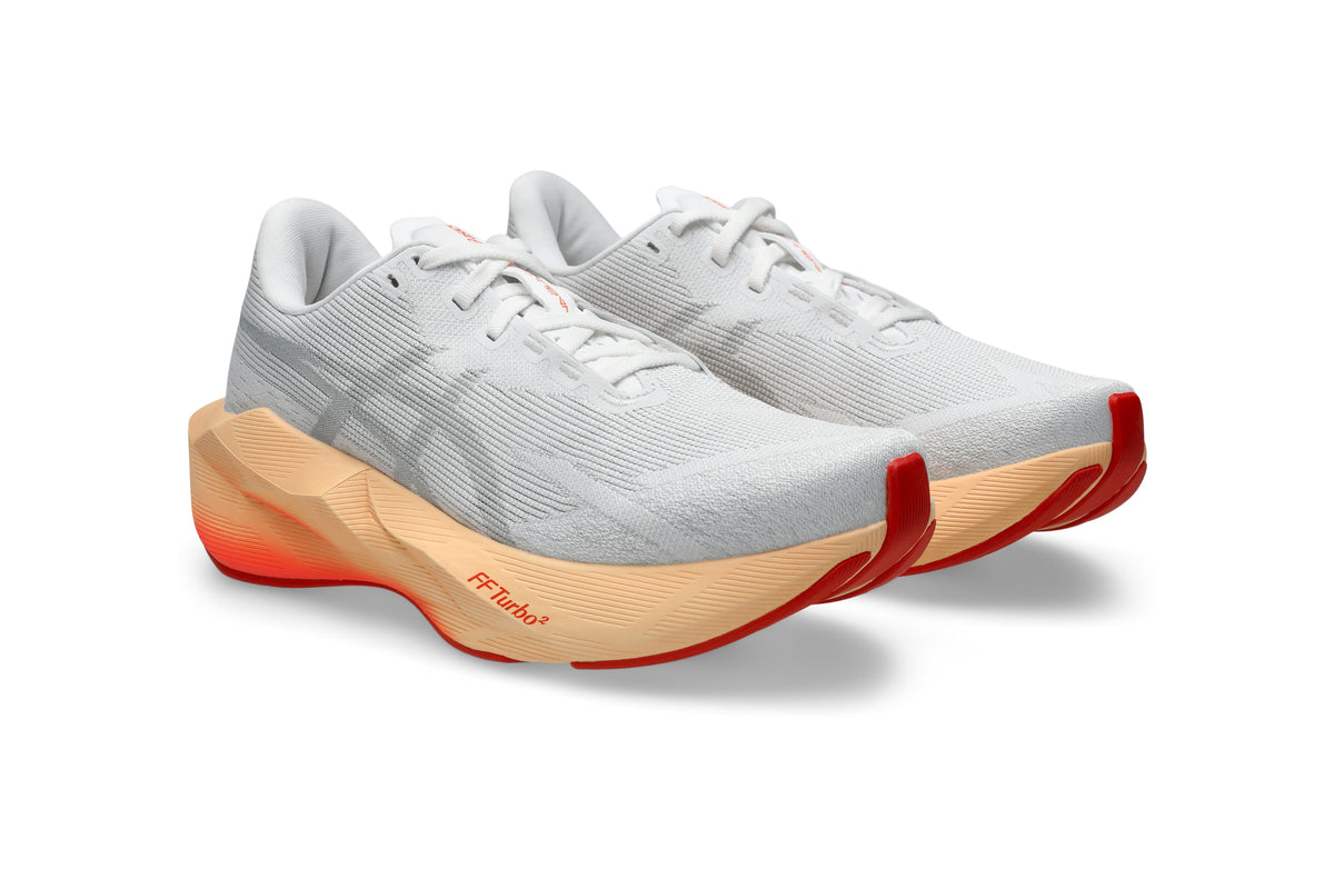 LANÇAMENTO - Tênis de Corrida Asics Novablast 6 - Branco / Laranja - Feminino