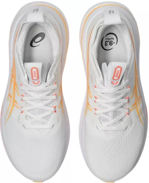 LANÇAMENTO - Tênis de Corrida Asics Gel Nimbus 28 - Branco / Laranja - Feminino