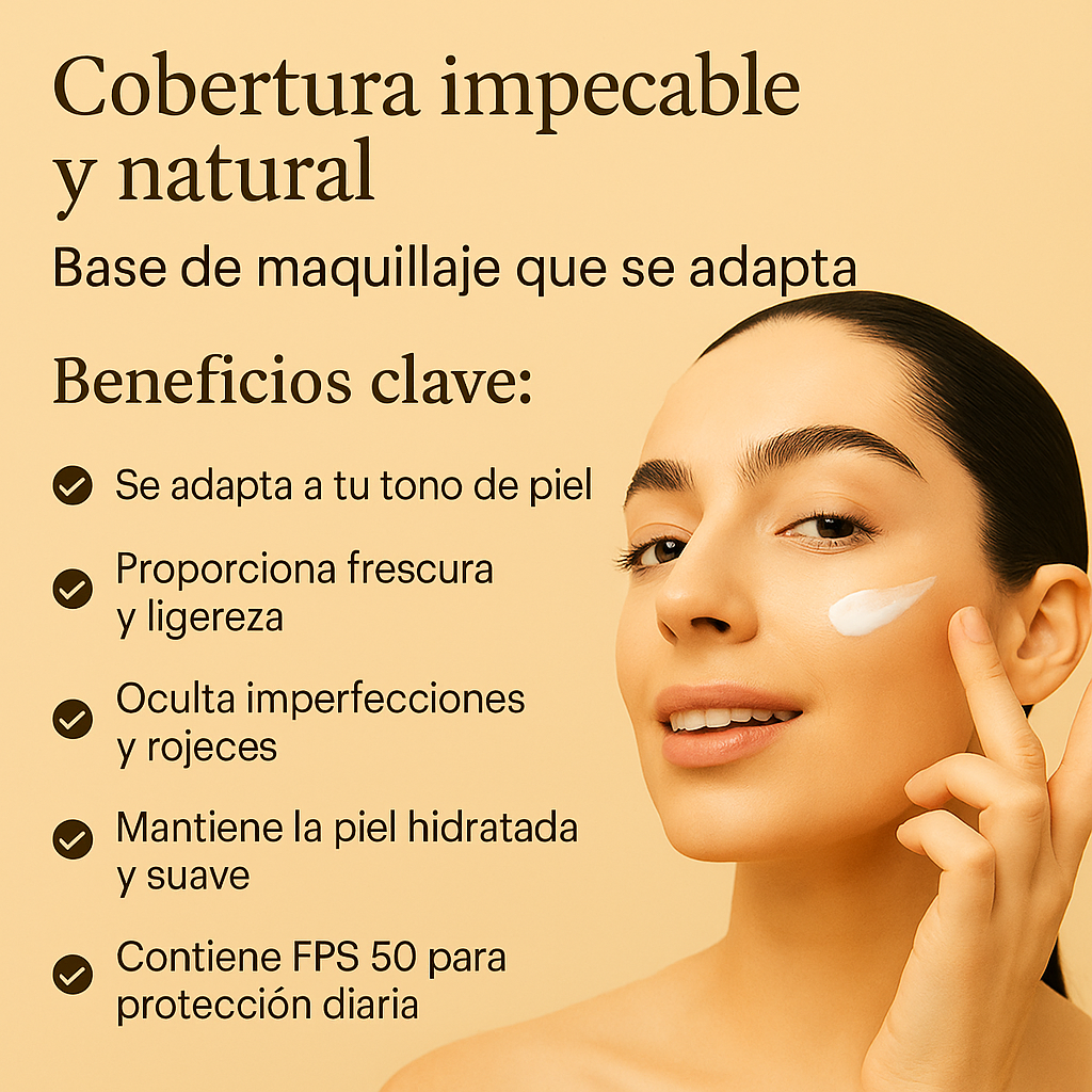 Base Líquida 4 en 1 con SPF50 y Adaptación Perfecta al Tono